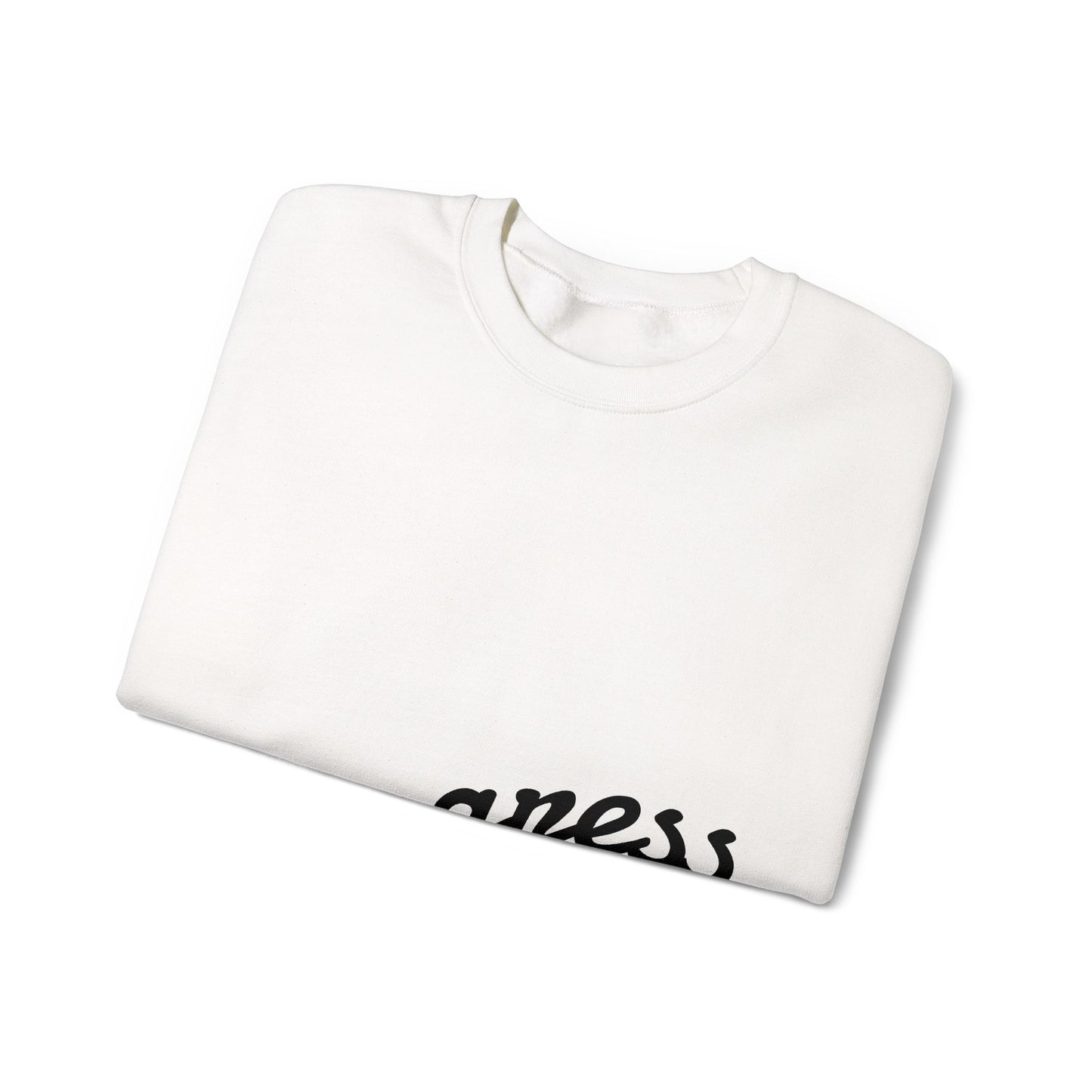 Progress Over Perfection folded white sweatshirt detail view motivational design