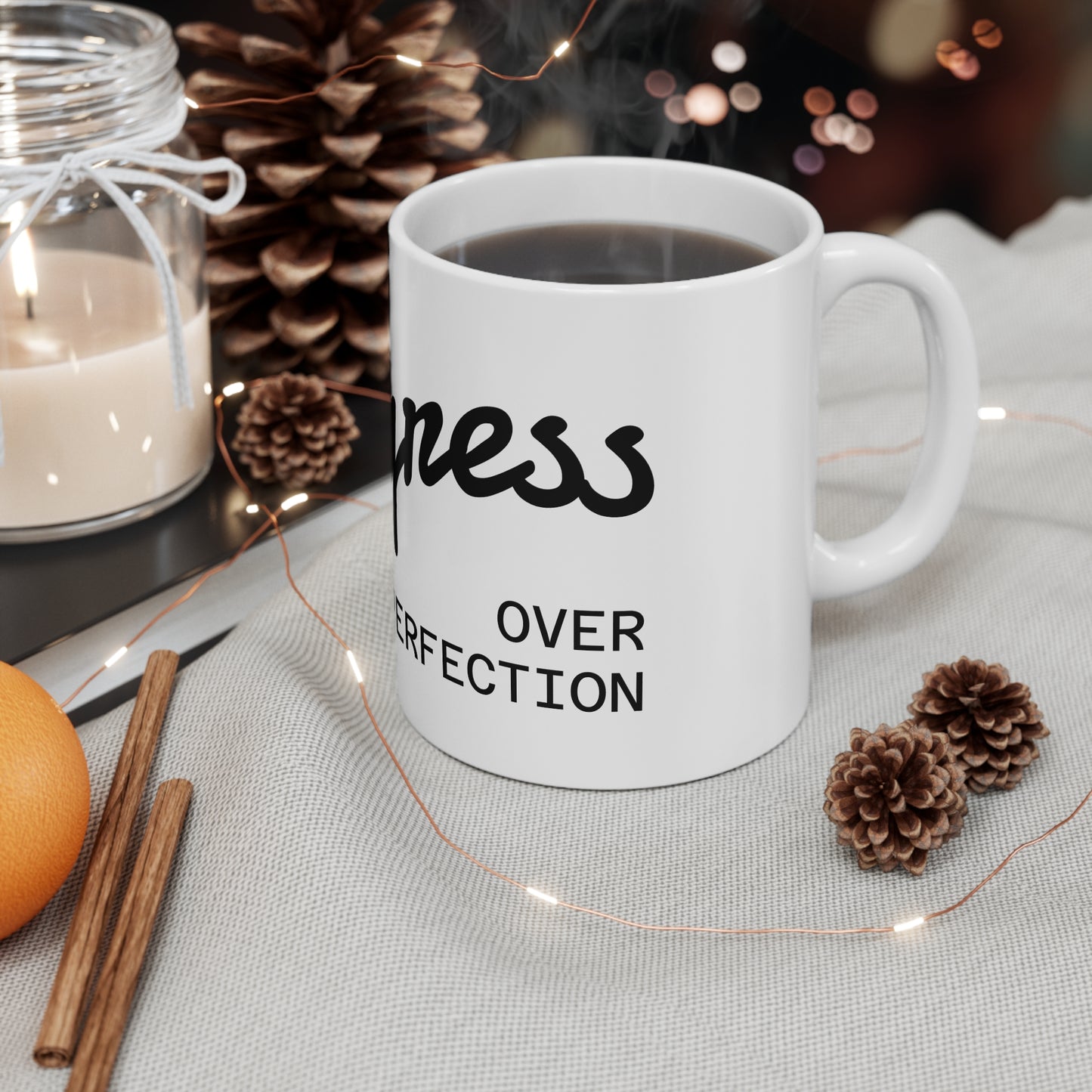 Progress Over Perfection Coffee Mug - Motivational Ceramic Cup for Morning Inspiration & Self Care