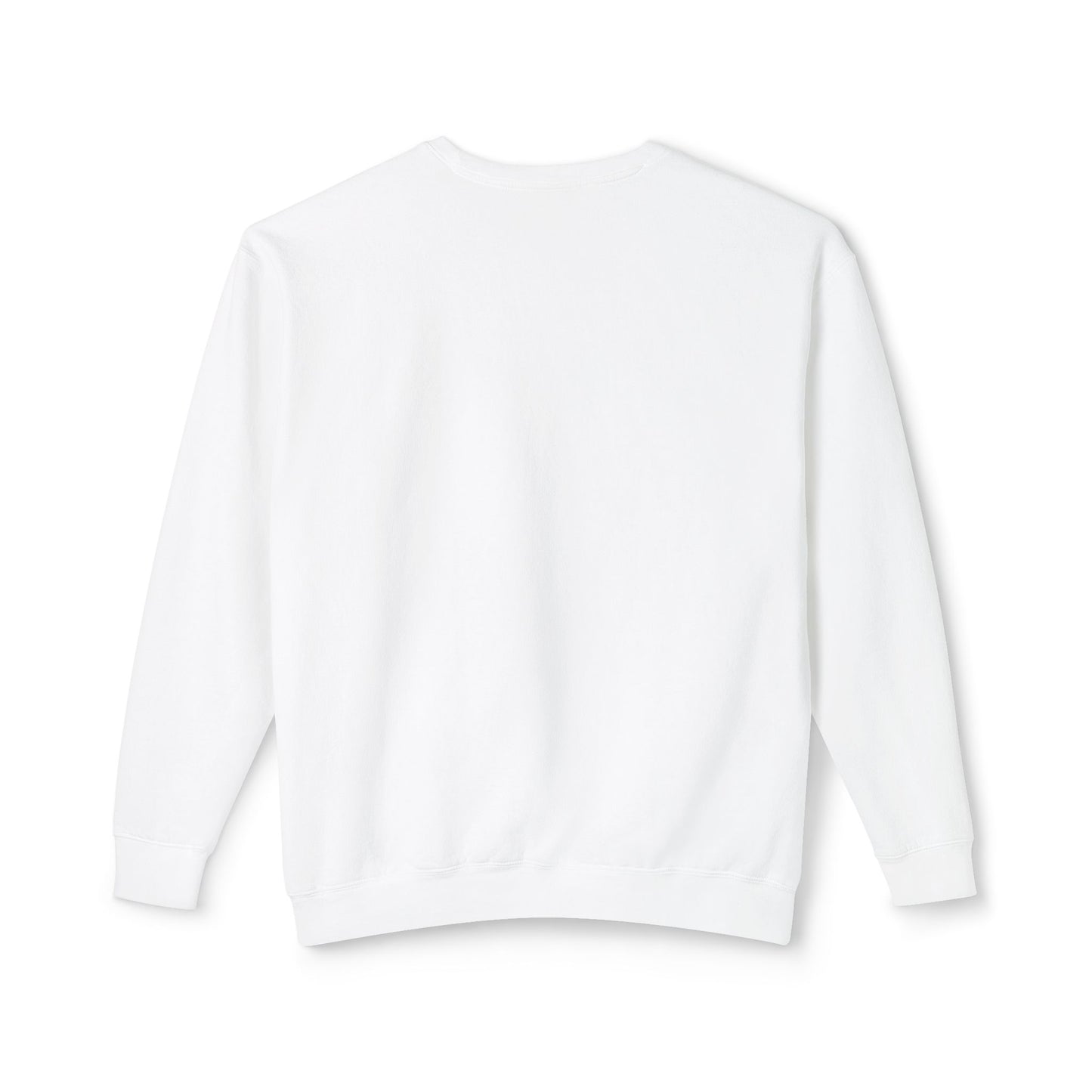 Progress over perfection white crewneck sweatshirt back view detail, unisex motivational pullover quality construction
