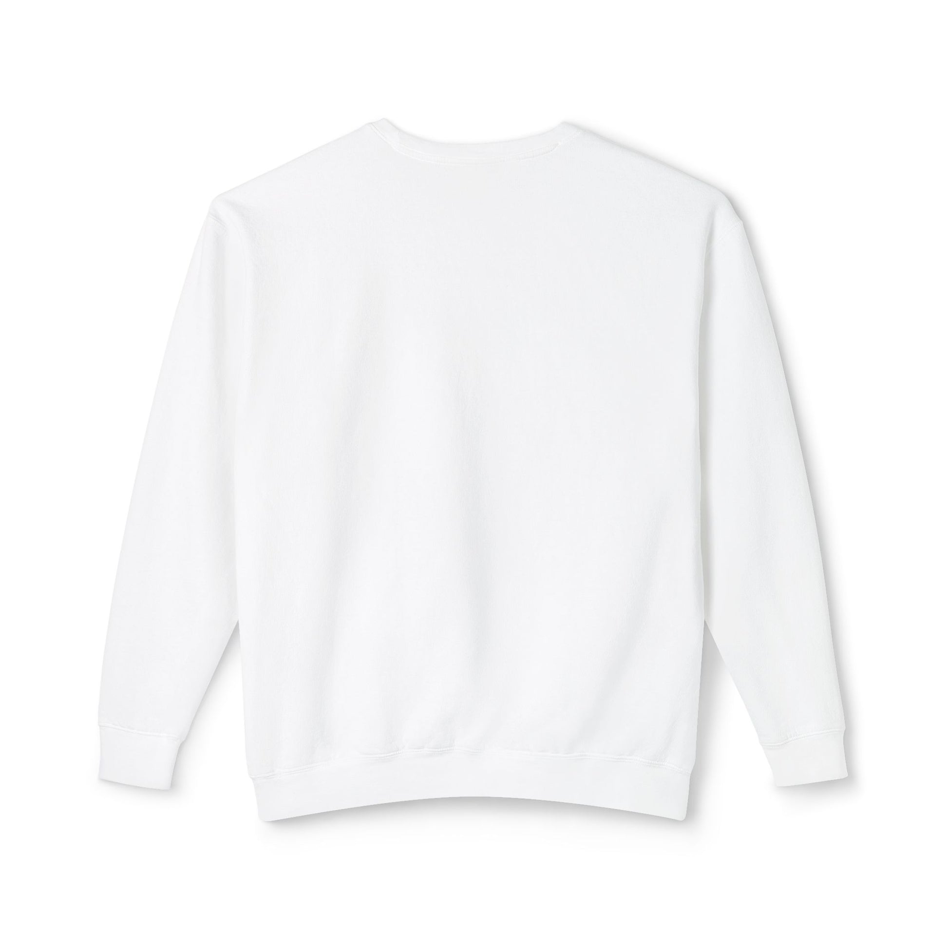 Progress over perfection white crewneck sweatshirt back view detail, unisex motivational pullover quality construction
