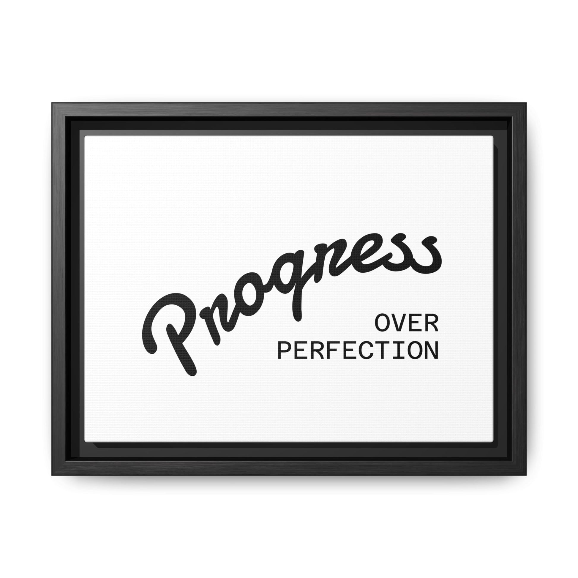 Progress Over Perfection wall art black frame detail motivational quote print
