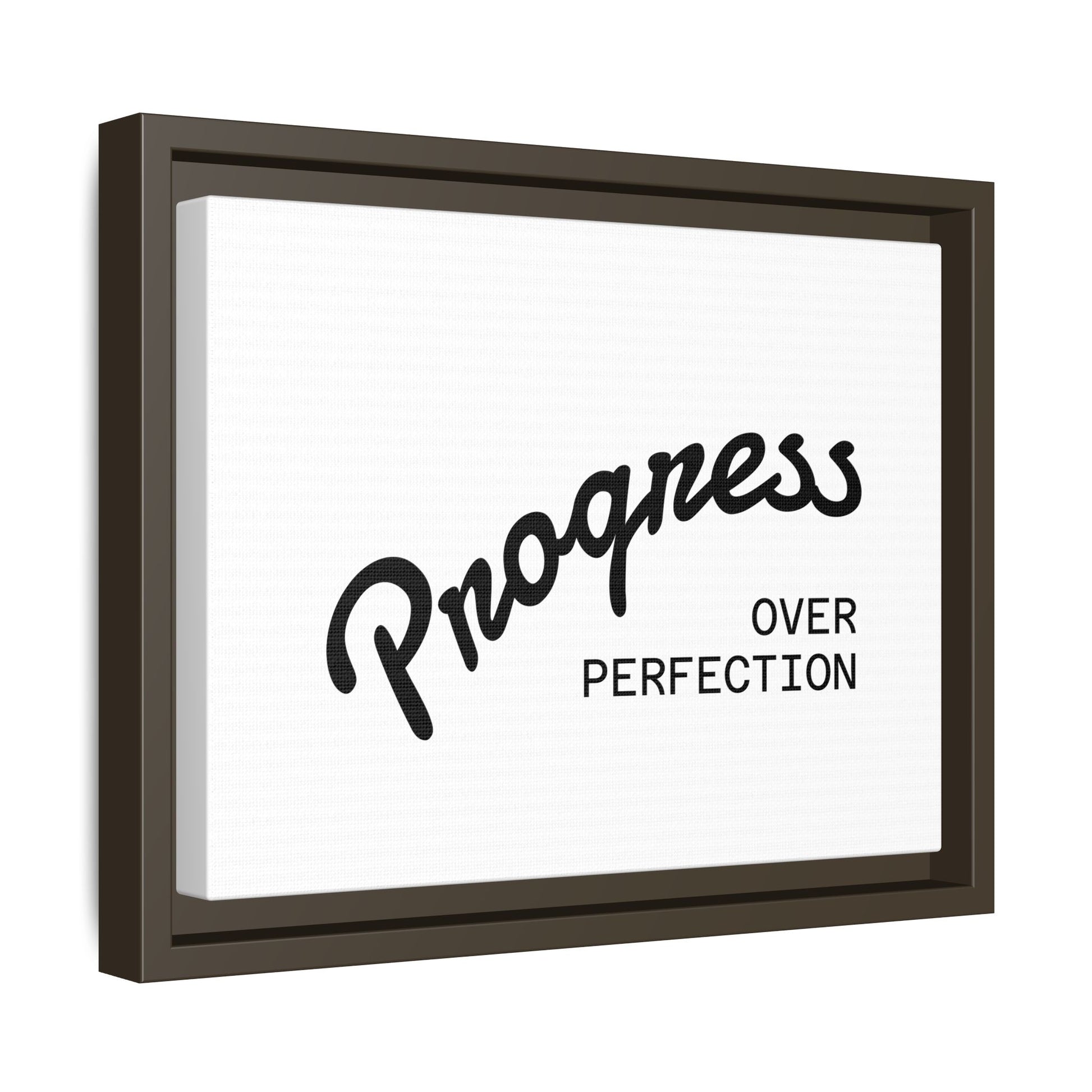 Progress Over Perfection motivational wall art black frame flat product photography