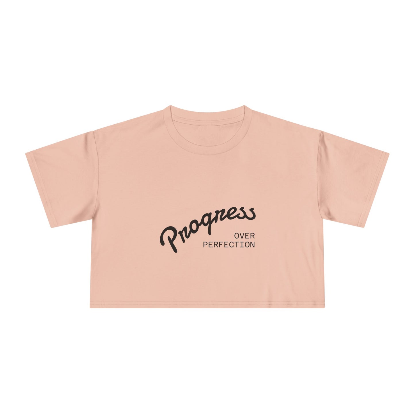  Progress Over Perfection peach crop top flat lay women's apparel