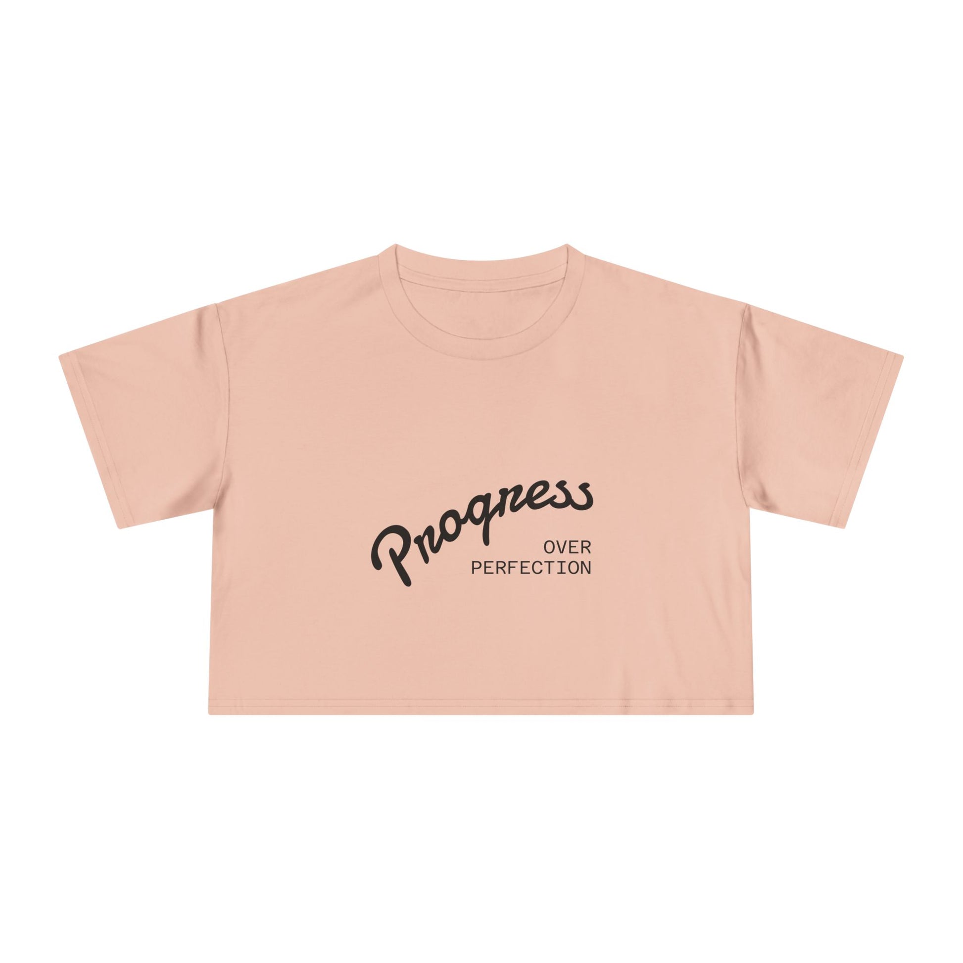  Progress Over Perfection peach crop top flat lay women's apparel