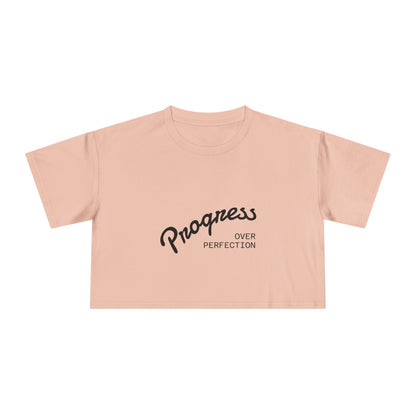  Progress Over Perfection peach crop top flat lay women's apparel