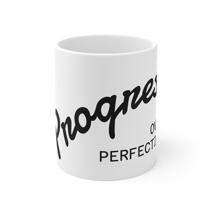 Progress Over Perfection Coffee Mug | Script Logo Design | Motivational Ceramic Cup