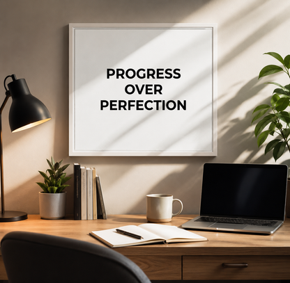 Progress Over Perfection Framed Canvas | Motivational Wall Art for Home Office & Bedroom