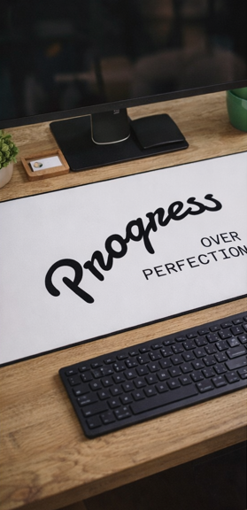 Progress Over Perfection large mouse pad with notebook and coffee on desk