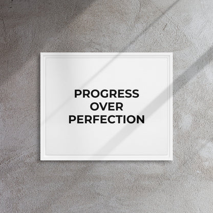 Progress Over Perfection framed canvas motivational wall decor