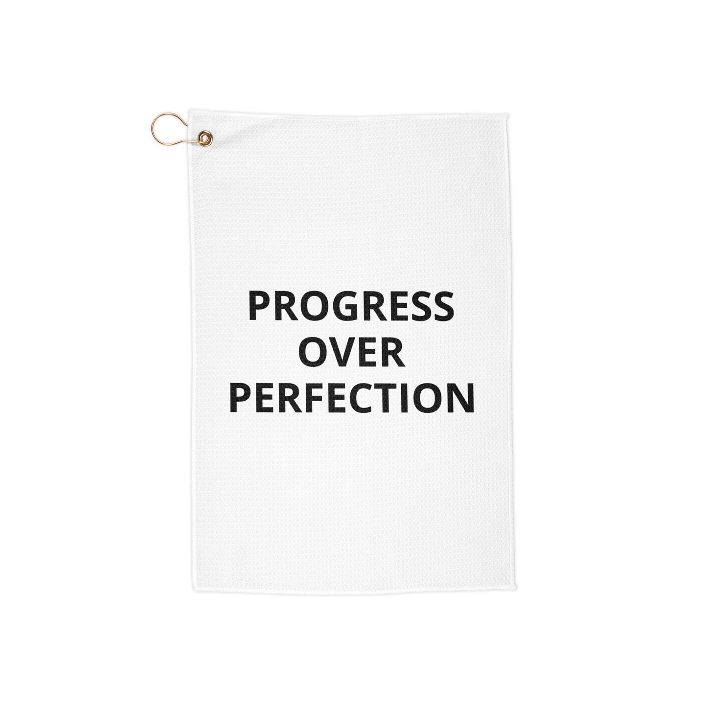 Progress Over Perfection Gym Towel 16x24 front view with motivational design