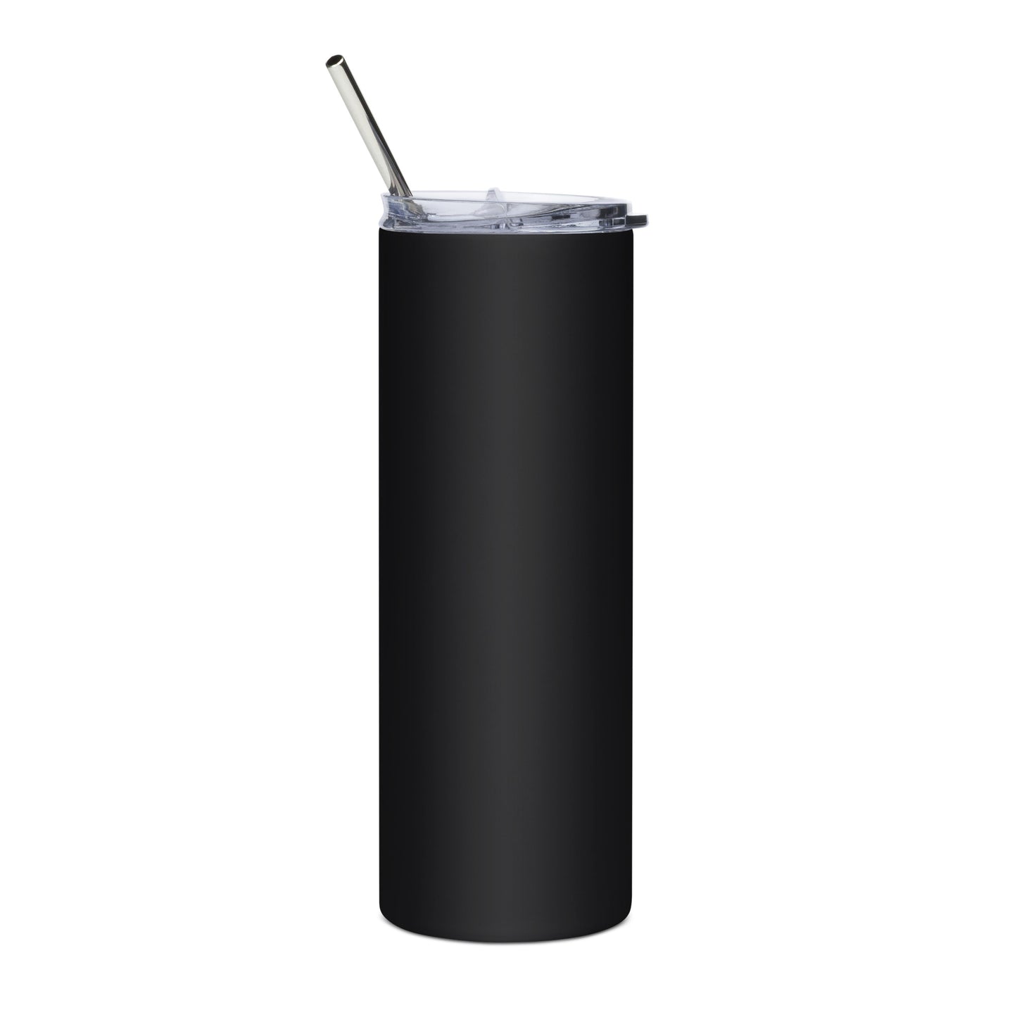 Progress Over Perfection black tumbler side view stainless steel motivational drinkware back view 