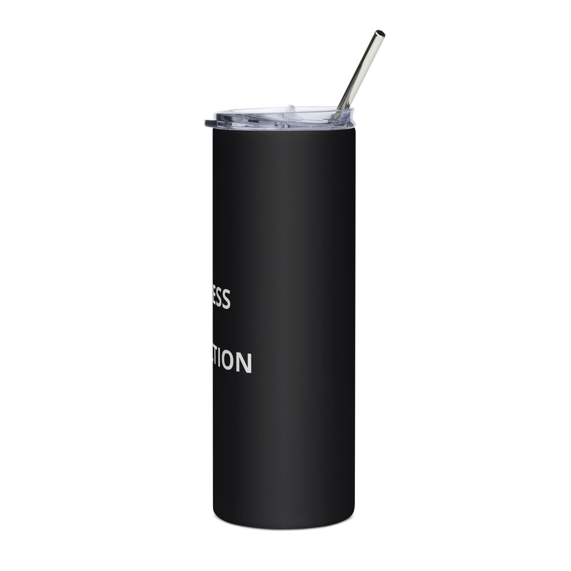 Progress Over Perfection black tumbler side view stainless steel motivational drinkware
