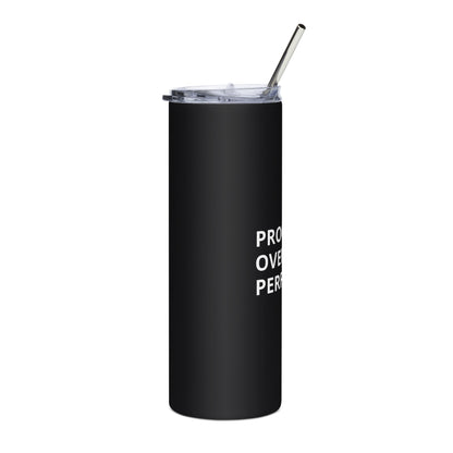 Progress Over Perfection black tumbler motivational design stainless steel right side view 
