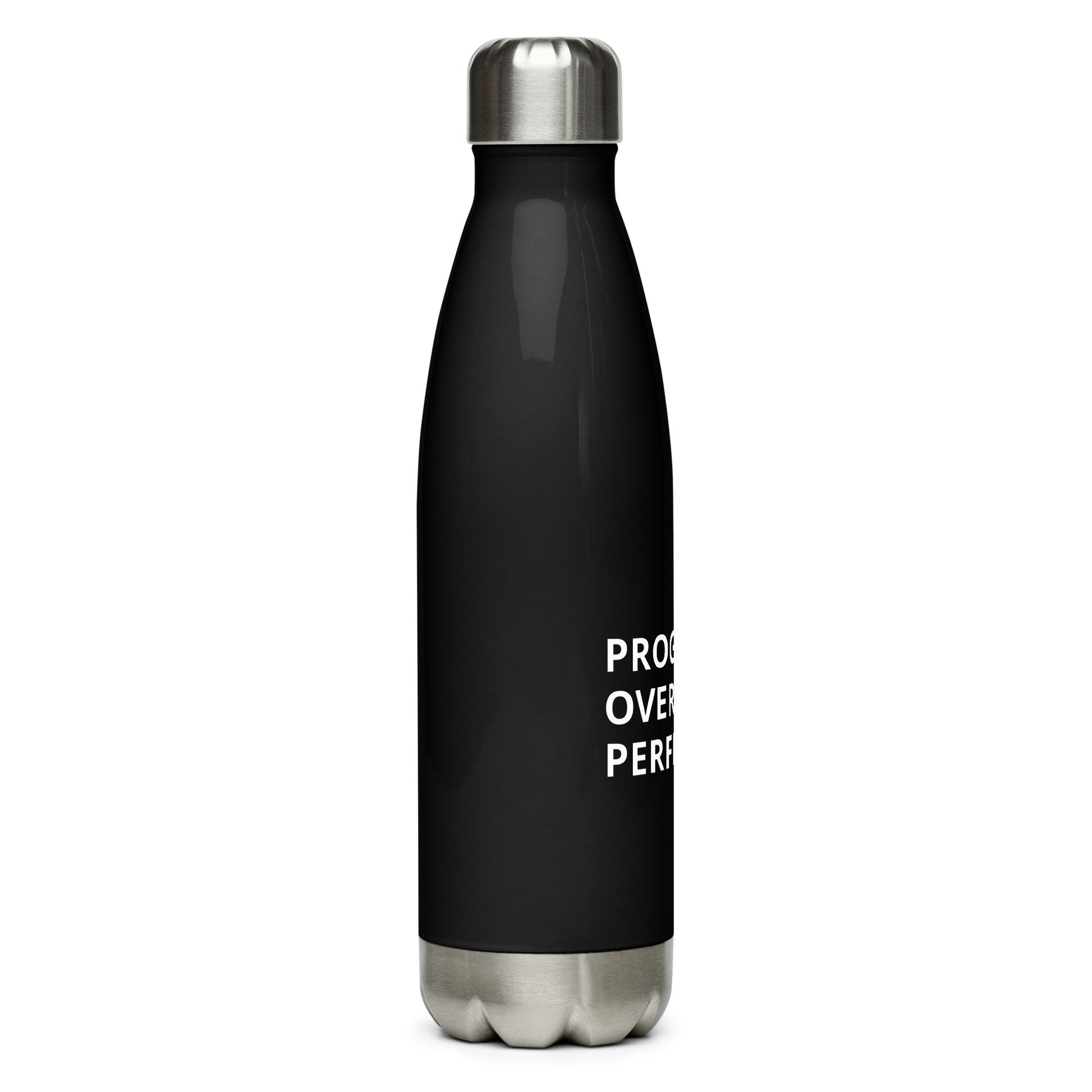Progress Over Perfection water bottle side view motivational fitness drinkware