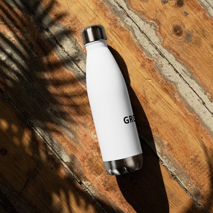 Growth motivational insulated water bottle product detail, white stainless steel bottle for fitness enthusiasts and goal-driven individuals
